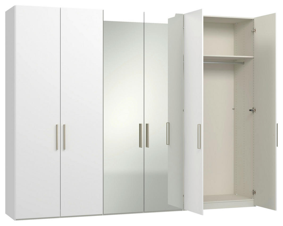 DREHTÜRENSCHRANK 303/236/59 cm,  in Weiß, 6-türig  - Edelstahlfarben/Weiß, Design, Glas/Holzwerkstoff (303/236/59cm) - Jutzler