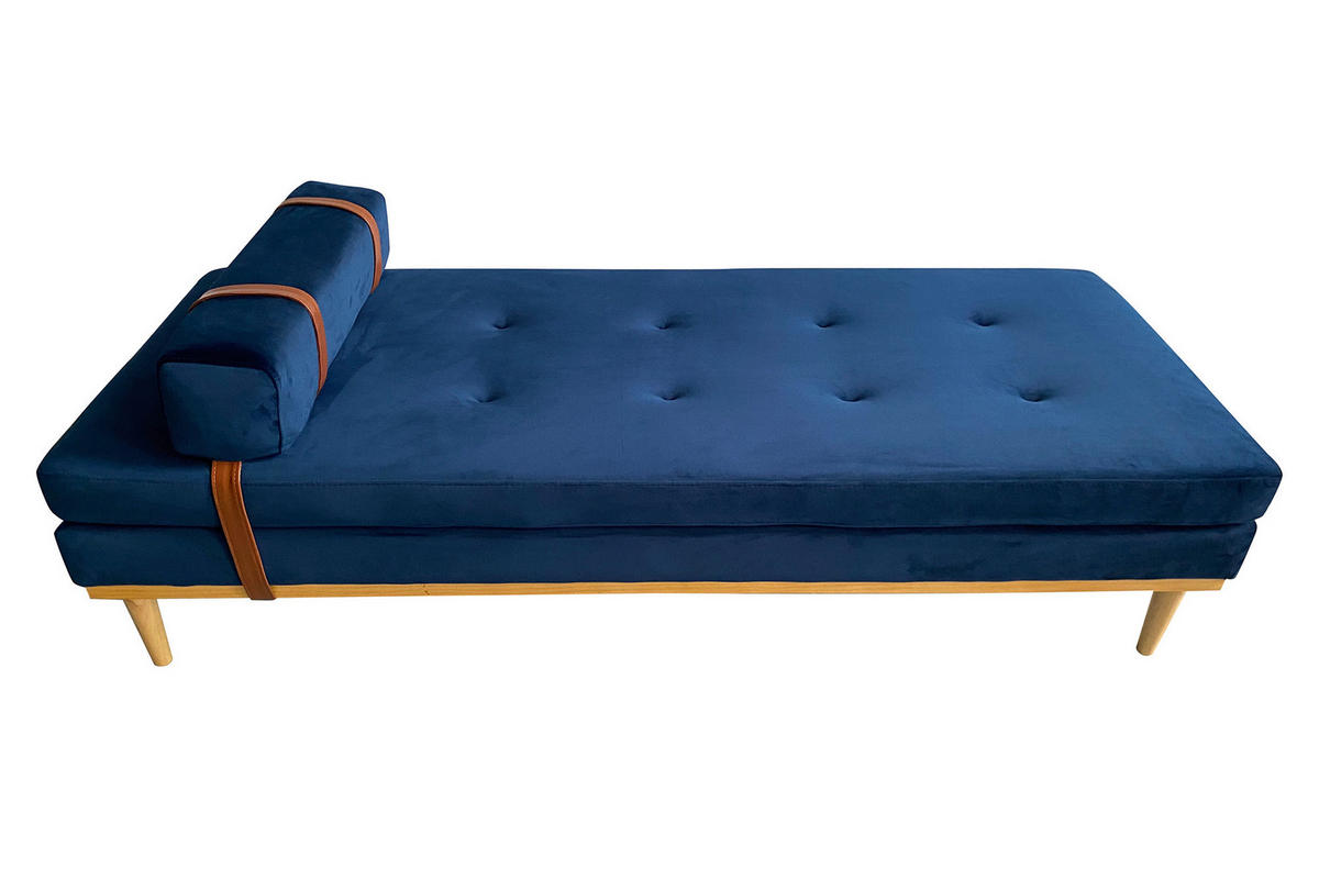 CHAISELONGUE Samt Blau  - Blau/Naturfarben, MODERN, Holz/Textil (180/42/75cm) - Livetastic