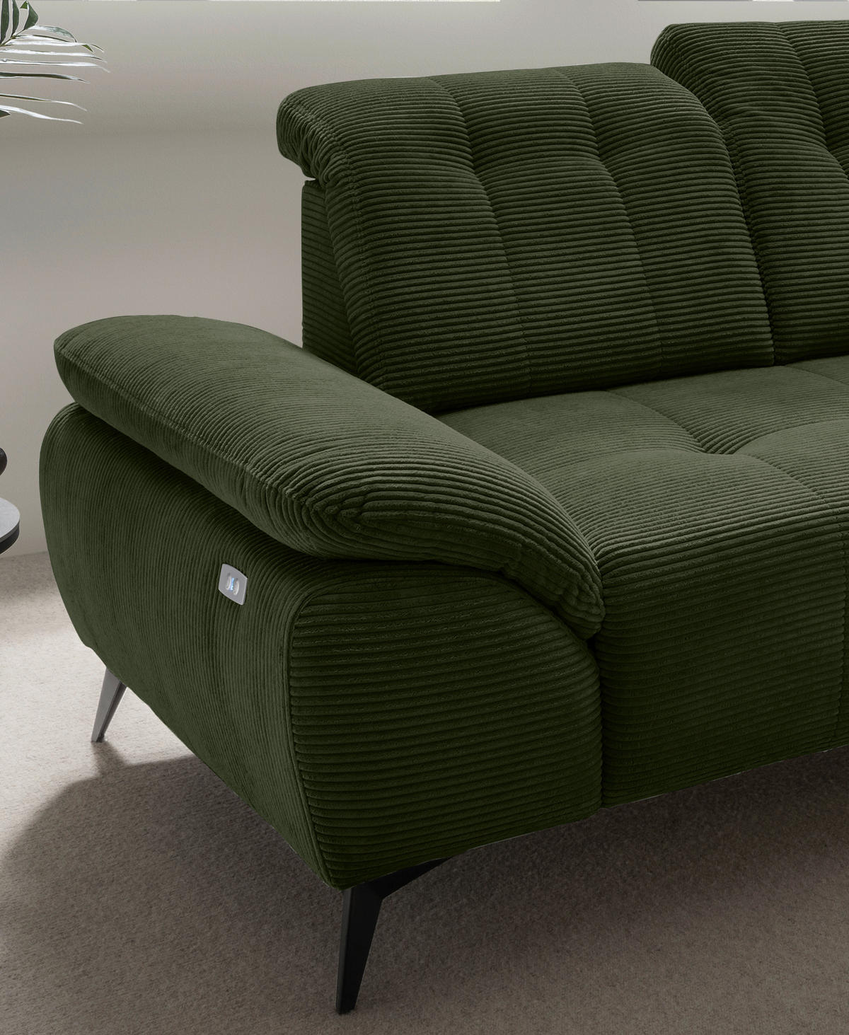 ECKSOFA in Cord Dunkelgrün  - Dunkelgrün/Schwarz, Modern, Textil/Metall (272/200cm) - Livetastic