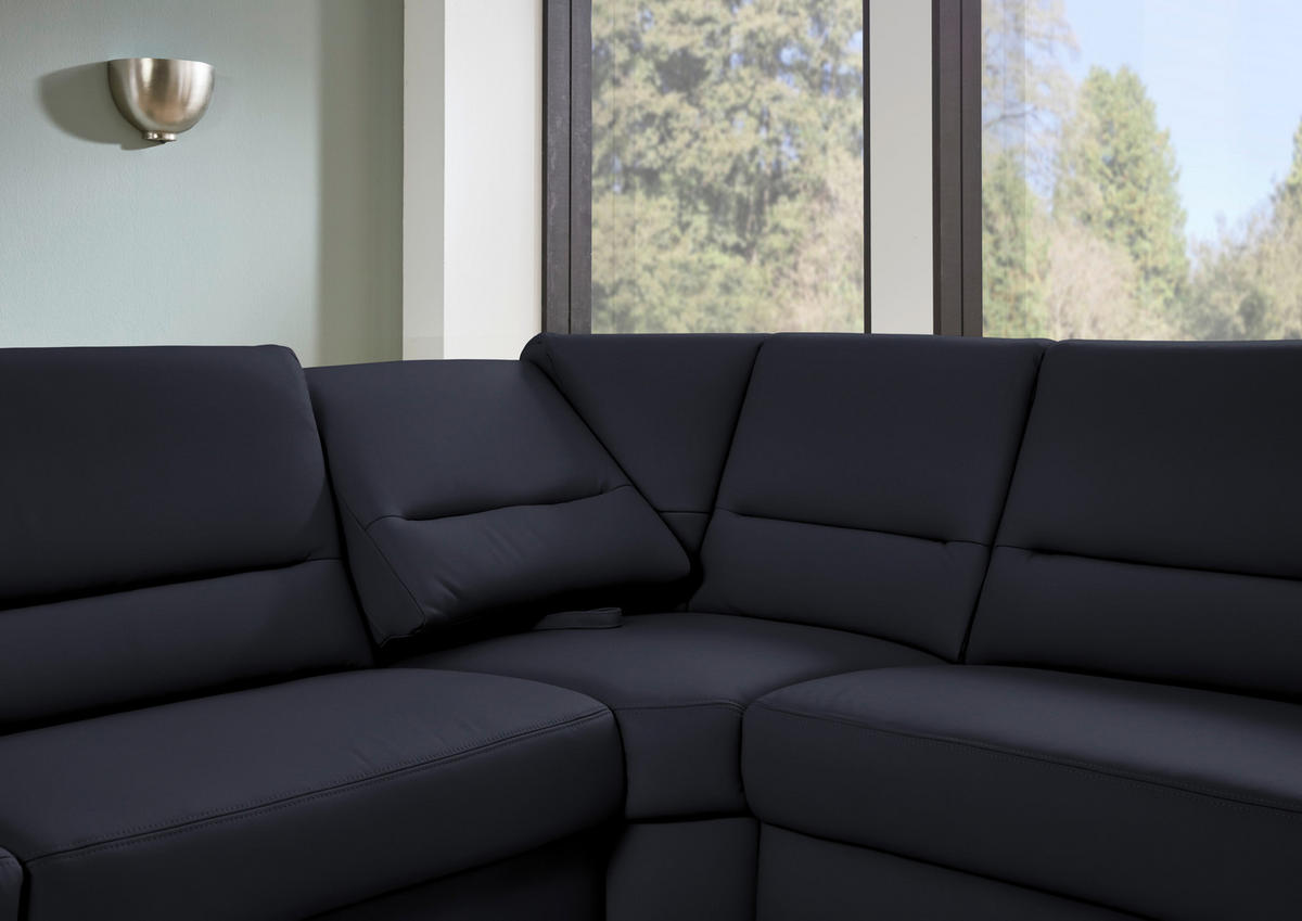 ECKSOFA Echtleder Dunkelblau  - Schwarz/Dunkelblau, Konventionell, Leder/Metall (290/249cm) - Beldomo Premium