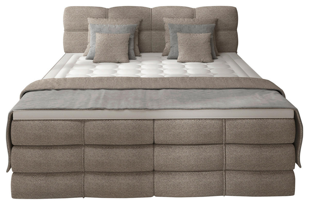 BOXSPRINGBETT 160/200 cm,  in Sandfarben, gepolstertes Kopfteil, Bettkasten, Topper, Matratzen, H3 + H3 = fest  - Sandfarben/Schwarz, Design, Kunststoff/Textil (160/200cm) - Chameo