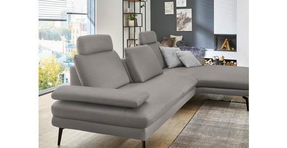 ECKSOFA in Echtleder Silberfarben 310/180 cm - Silberfarben/Schwarz, Design, Leder/Metall (310/180cm) - Dieter Knoll