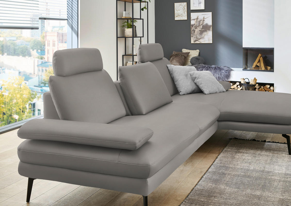 ECKSOFA in Echtleder Silberfarben  - Silberfarben/Schwarz, Design, Leder/Metall (310/180cm) - Dieter Knoll