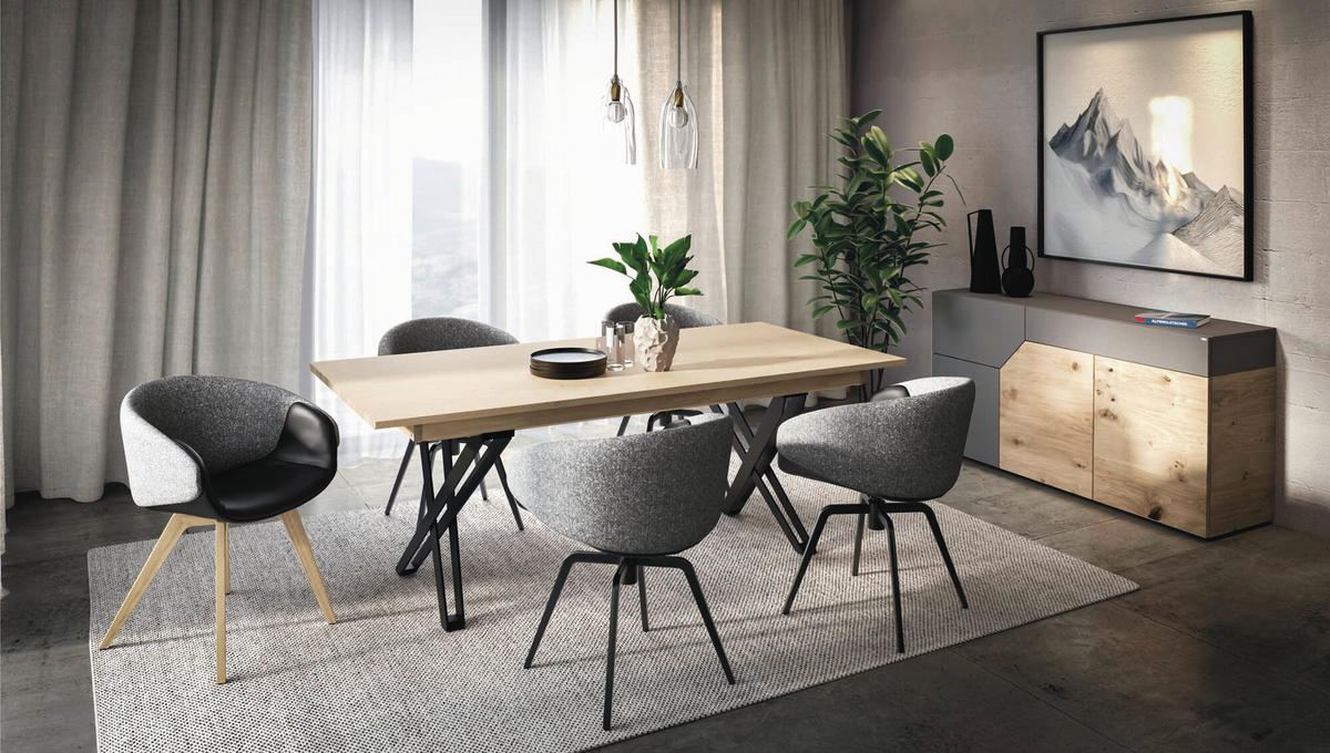 ESSTISCH Wildeiche furniert rechteckig Wildeiche  - Wildeiche/Schwarz, Design, Holz/Metall (200/100/77cm) - Voglauer