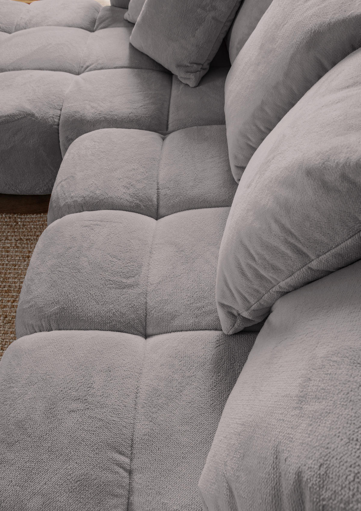 ECKSOFA  in Plüsch Grau  190/288 cm  - Dunkelbraun/Grau, KONVENTIONELL, Holz/Textil (190/288cm) - Carryhome