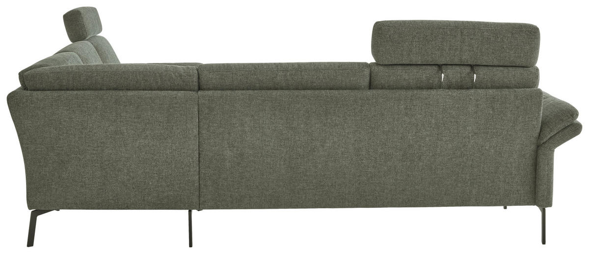 ECKSOFA 269/249 cm  in Chenille Olivgrün Rücken echt  269/249 cm  - Schwarz/Olivgrün, KONVENTIONELL, Textil/Metall (269/249cm) - Pure Home Comfort