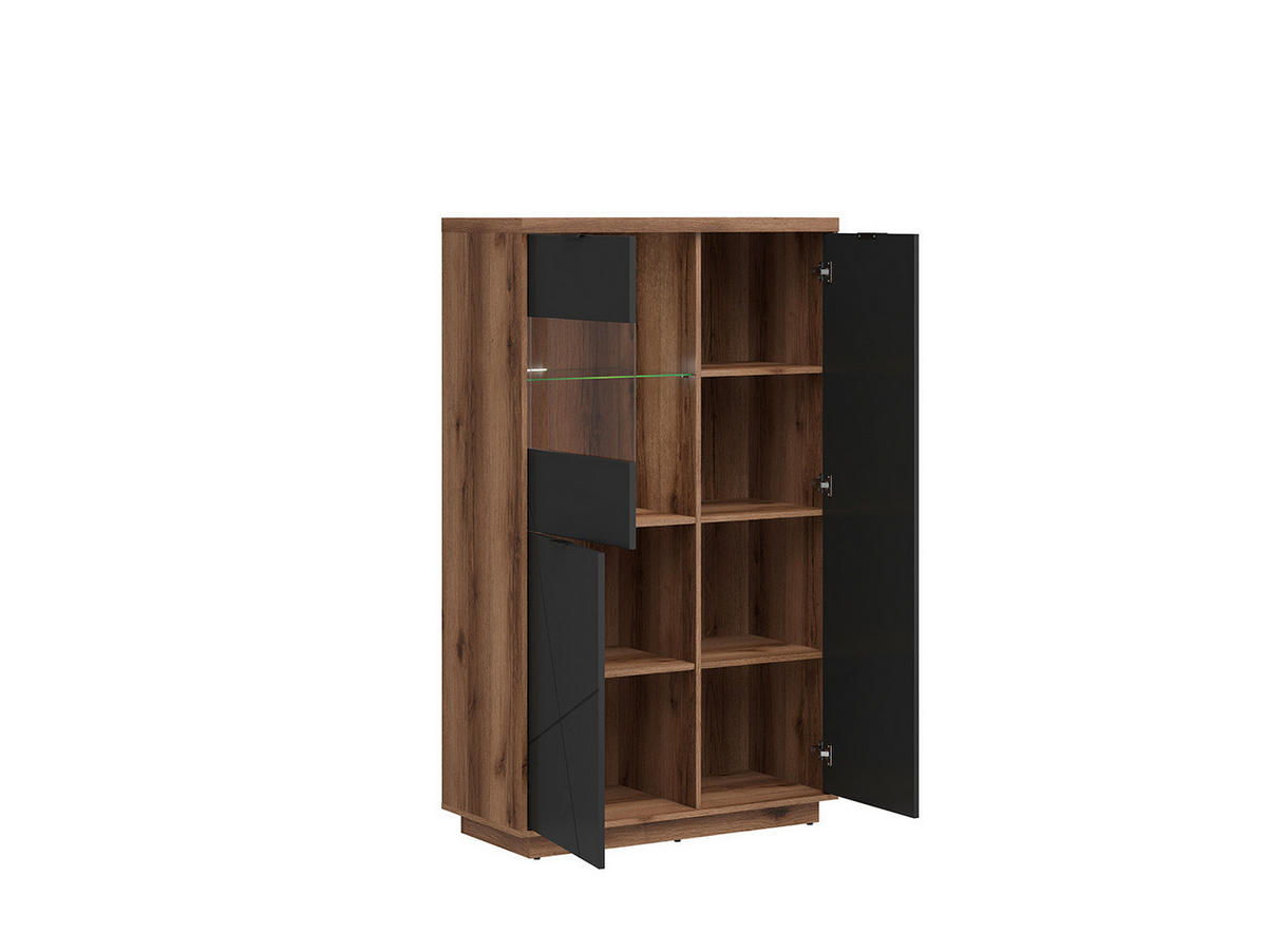 COMODĂ ÎNALTĂ 94/157/42,5 cm  - culoare lemn stejar/negru, Basics, plastic/sticlă (94/157/42,5cm) - Hom`in