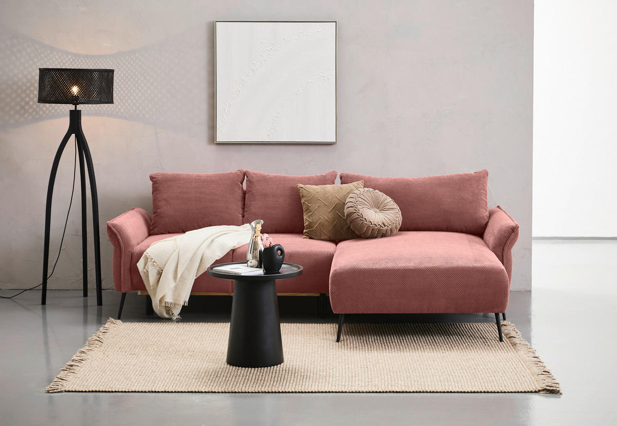 ECKSOFA Altrosa Chenille  - Schwarz/Altrosa, KONVENTIONELL, Textil/Metall (255/164cm) - Carryhome