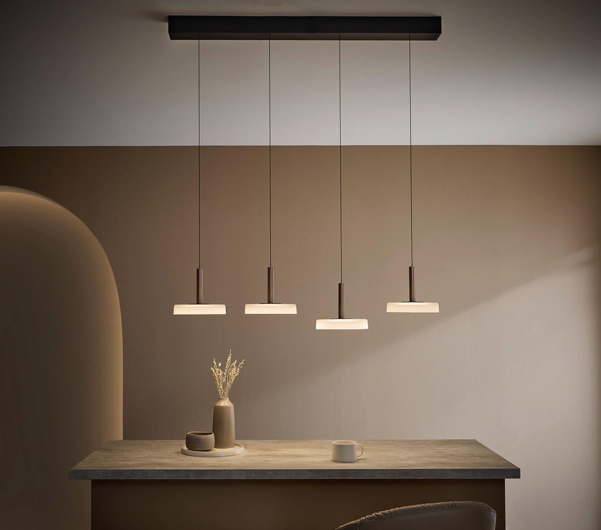 LED-HÄNGELEUCHTE 115/22/200 cm   - Braun/Weiß, Design, Glas/Metall (115/22/200cm) - Trio Leuchten