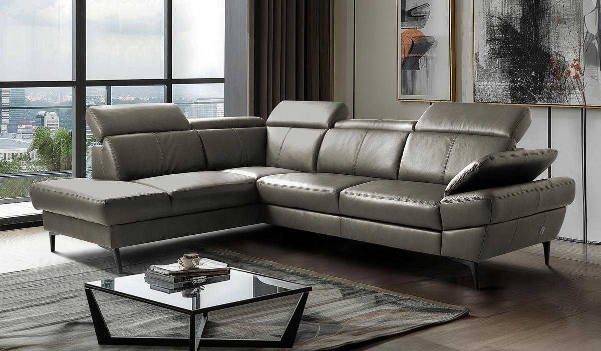 ECKSOFA  in Lederlook Echtleder Schlammfarben  - Schlammfarben/Schwarz, Design, Leder/Textil (211/264cm) - Livetastic