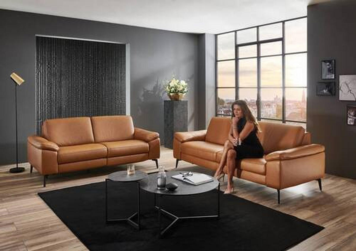 3-SITZER-SOFA in Echtleder Cognac  - Cognac/Schwarz, Design, Leder/Metall (224/88/100cm) - Valdera