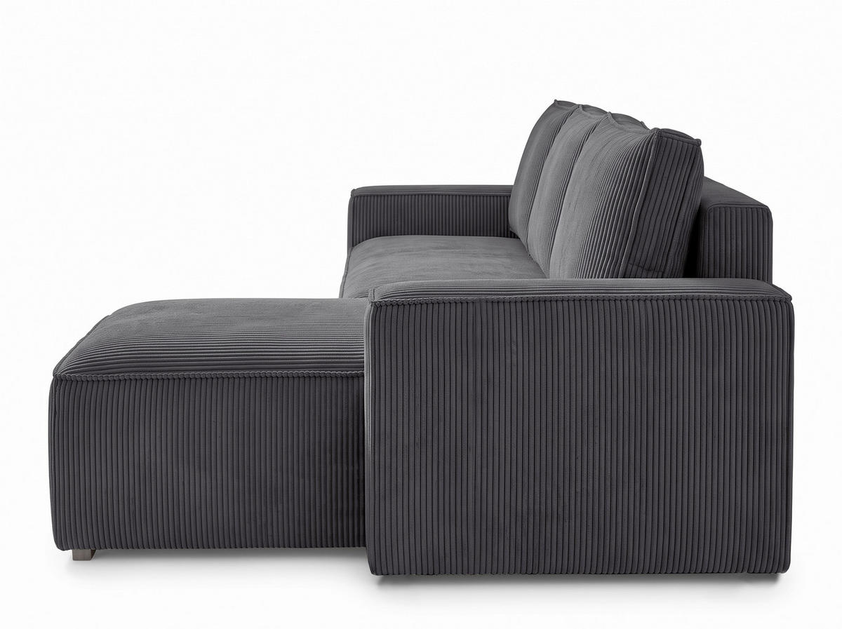 ECKSOFA Anthrazit Cord Rückenkissen, Bettkasten, Schlaffunktion, Rücken echt, Liegefläche im Originalstoff  - Anthrazit/Schwarz, MODERN, Kunststoff/Textil (232/140cm) - Xora
