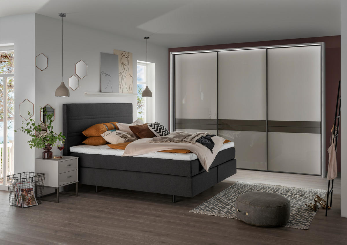  SCHWEBETÜRENSCHRANK 300/217/67 cm 3-türig  - Schieferfarben/Braun, Design, Glas/Holzwerkstoff (300/217/67cm) - Dieter Knoll