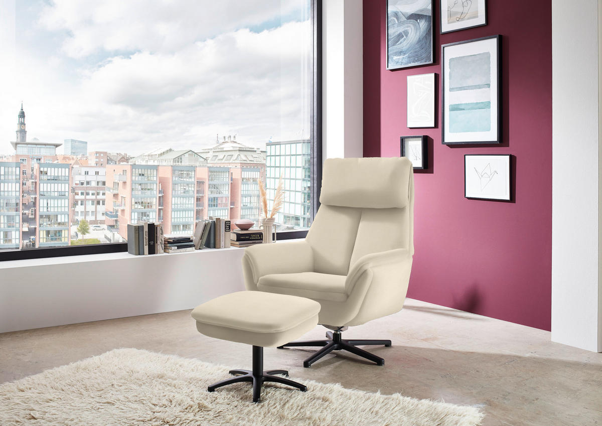 RELAXSESSEL in Textil Creme, Naturfarben  - Creme/Schwarz, Design, Textil/Metall (79/108/89cm) - Beldomo Style