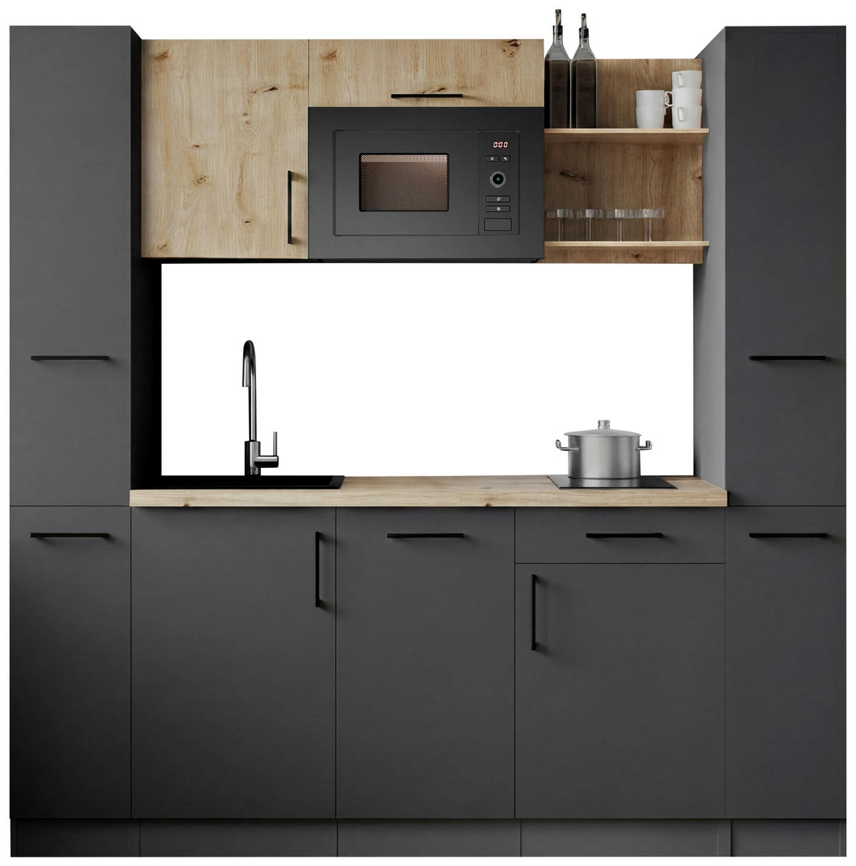 KÜCHENBLOCK Oliver 205 cm  in Grau, Eiche Artisan  - Eiche Artisan/Grau, Trend, Holzwerkstoff/Metall (205cm) - Respekta