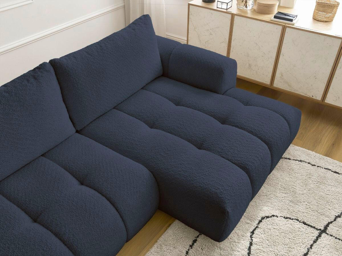 ECKSCHLAFSOFA FUJI Bouclé Dunkelblau  inkl.  - Schwarz/Dunkelblau, MODERN, Kunststoff/Textil (292/160cm)