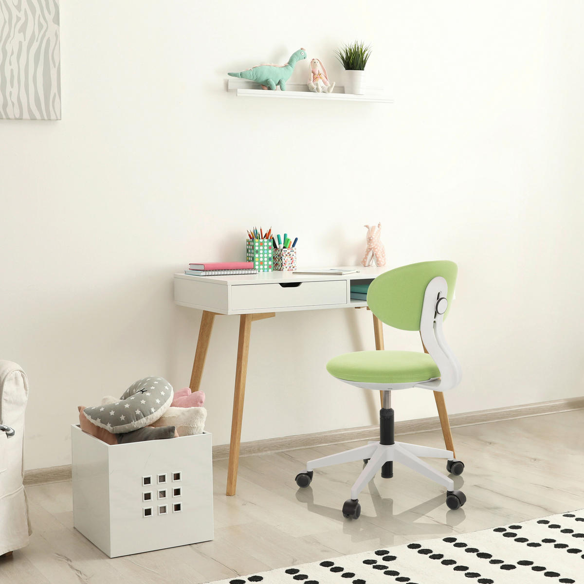 OTOČNÁ ŽIDLE PRO MLÁDEŽ, zelená - bílá/šedá, Basics, textil/plast (42/66-87/52cm) - MID.YOU