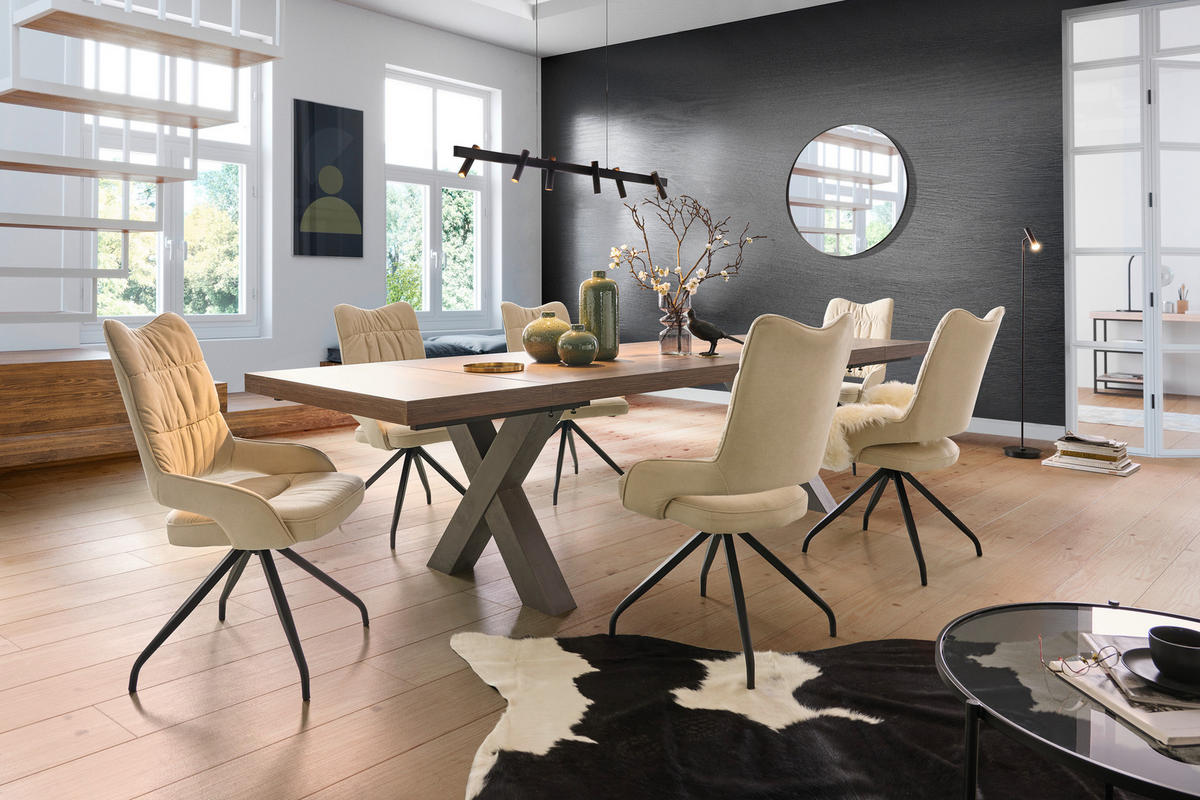 STUHL  in Webstoff  - Beige/Schwarz, Design, Textil/Metall (55/98/64cm) - Hom`in