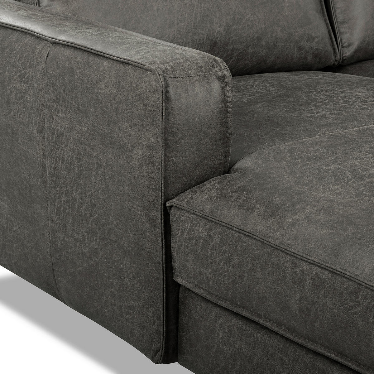 ECKSOFA Dunkelgrau Echtleder Lederlook Bettkasten, Schlaffunktion, Rücken echt  - Dunkelgrau/Schwarz, Design, Leder/Textil (166/238cm) - Livetastic