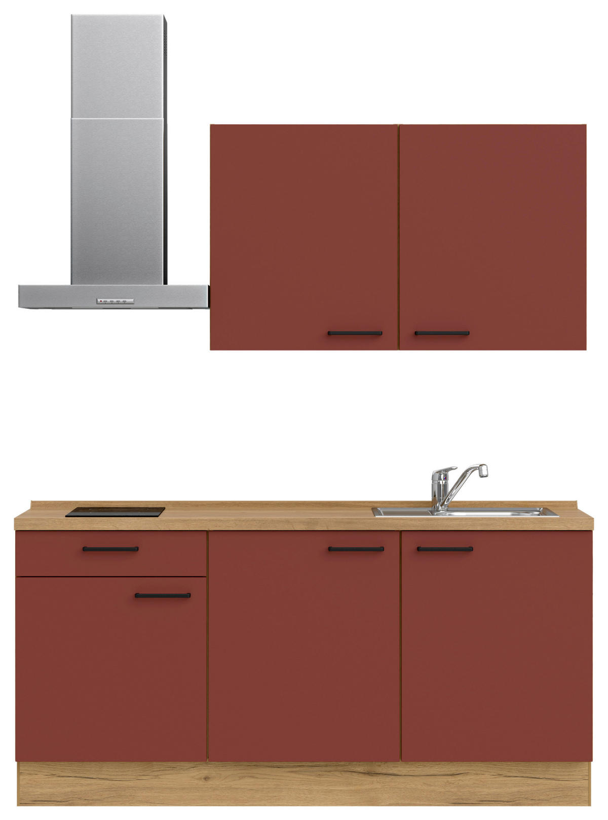 KÜCHENBLOCK Easytouch 180 cm  in Eichefarben, Dunkelrot  - Eichefarben/Schwarz, MODERN, Holzwerkstoff/Metall (180cm) - Nobilia