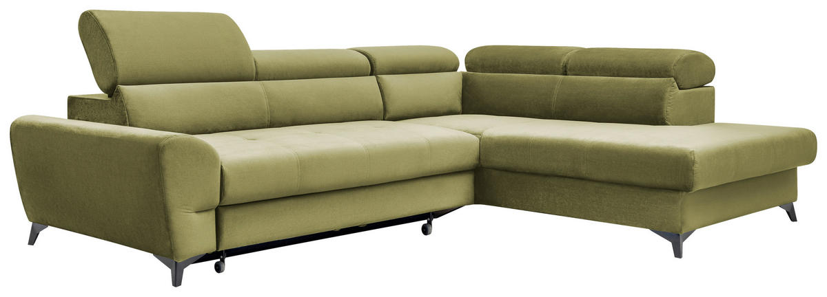 ECKSOFA Olivgrün Velours  - Schwarz/Olivgrün, MODERN, Textil/Metall (272/212cm) - MID.YOU
