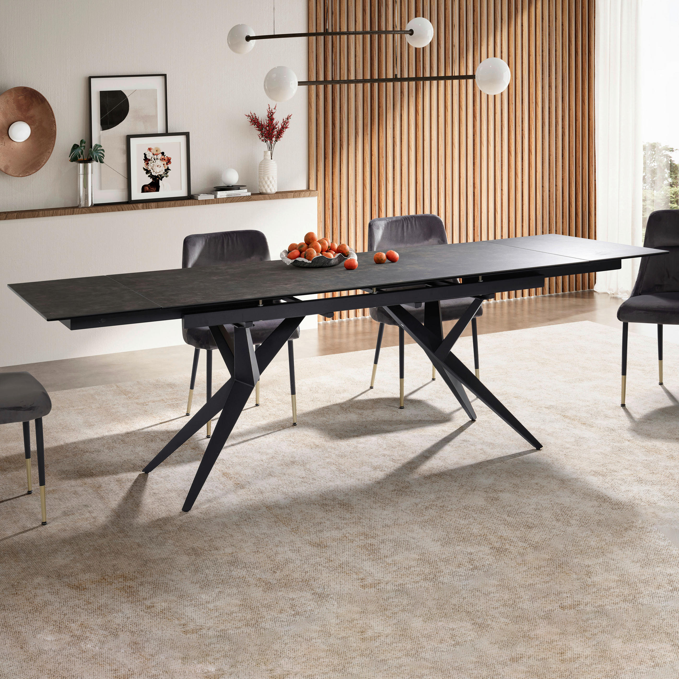 ESSTISCH Schwarz rechteckig  ausziehbar  - Schwarz, Design, Keramik/Metall (180/95/76cm) - MID.YOU