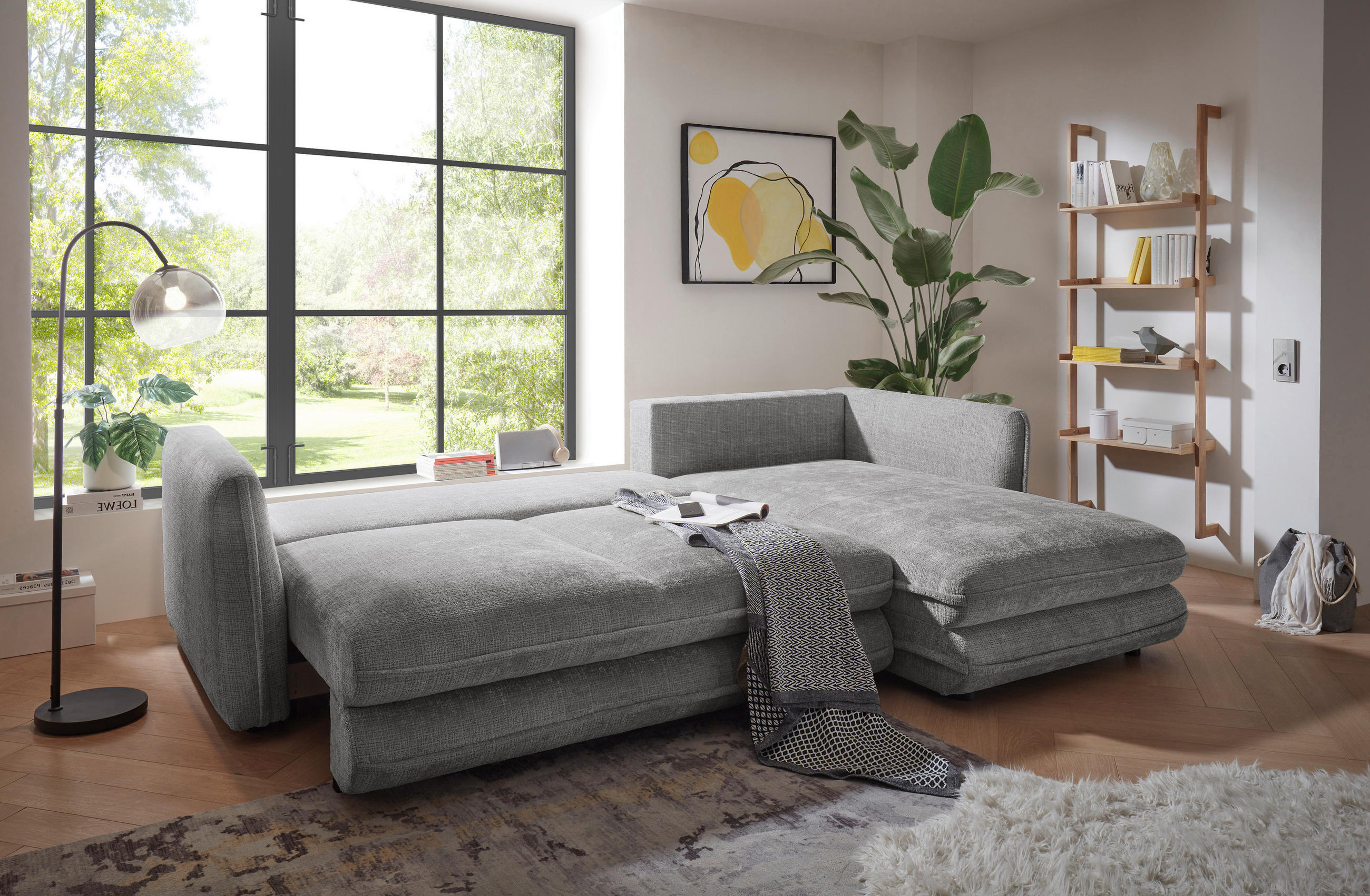 ECKSOFA in Mikrovelours Grau  - Schwarz/Grau, Konventionell, Kunststoff/Textil (302/192cm) - MID.YOU