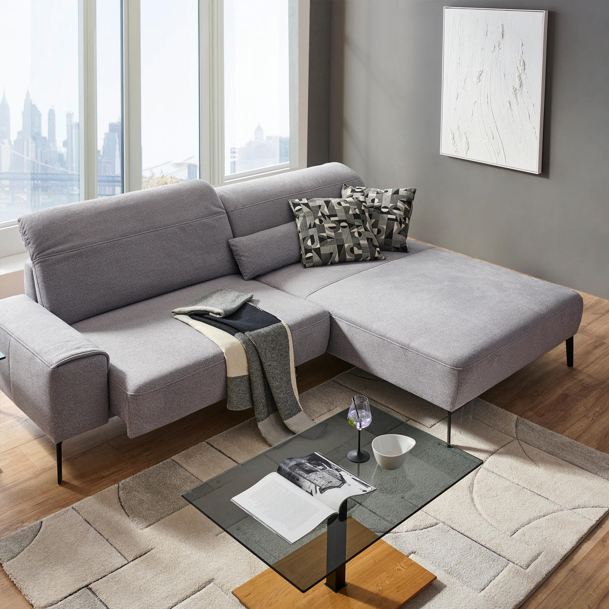 ECKSOFA in Mikrofaser Hellgrau  - Hellgrau/Schwarz, Design, Textil/Metall (273/203cm) - Johann Jakob