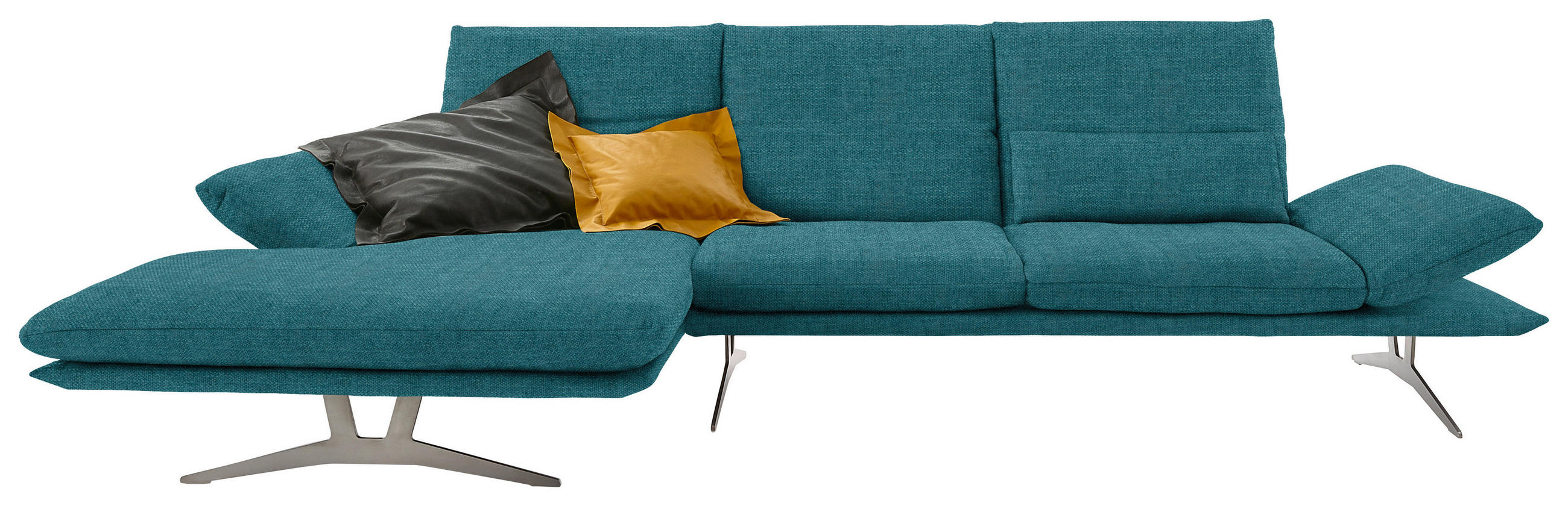 ECKSOFA Türkis Flachgewebe Armlehnenkissen, Rücken echt, Armteilverstellung, Kopfteilverstellung  - Türkis, Design, Textil/Metall (159/314cm) - Koinor