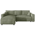 ECKSOFA Salbeigrün Cord Zierkissen, Rückenkissen, Bettkasten, Schlaffunktion, Rücken echt, Liegefläche im Originalstoff  - Salbeigrün/Schwarz, MODERN, Kunststoff/Textil (190/280cm) - Carryhome