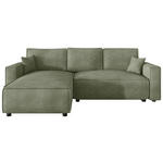 ECKSOFA Salbeigrün Cord Zierkissen, Rückenkissen, Bettkasten, Schlaffunktion, Rücken echt, Liegefläche im Originalstoff  - Salbeigrün/Schwarz, MODERN, Kunststoff/Textil (190/280cm) - Carryhome