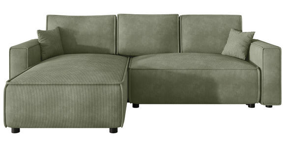 ECKSOFA Salbeigrün Cord Zierkissen, Rückenkissen, Bettkasten, Schlaffunktion, Rücken echt, Liegefläche im Originalstoff  - Salbeigrün/Schwarz, MODERN, Kunststoff/Textil (190/280cm) - Carryhome