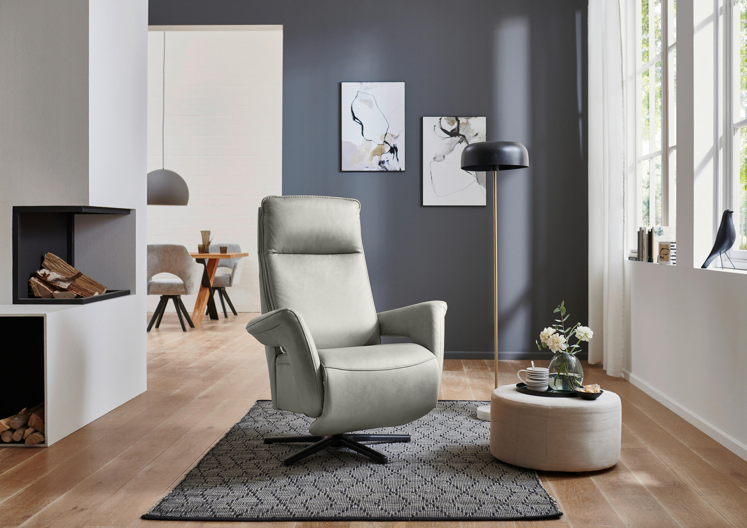 FAUTEUIL RELAX in Leder Grau  - Schwarz/Grau, Design, Leder/Metall (83/112/87-174cm) - Valdera
