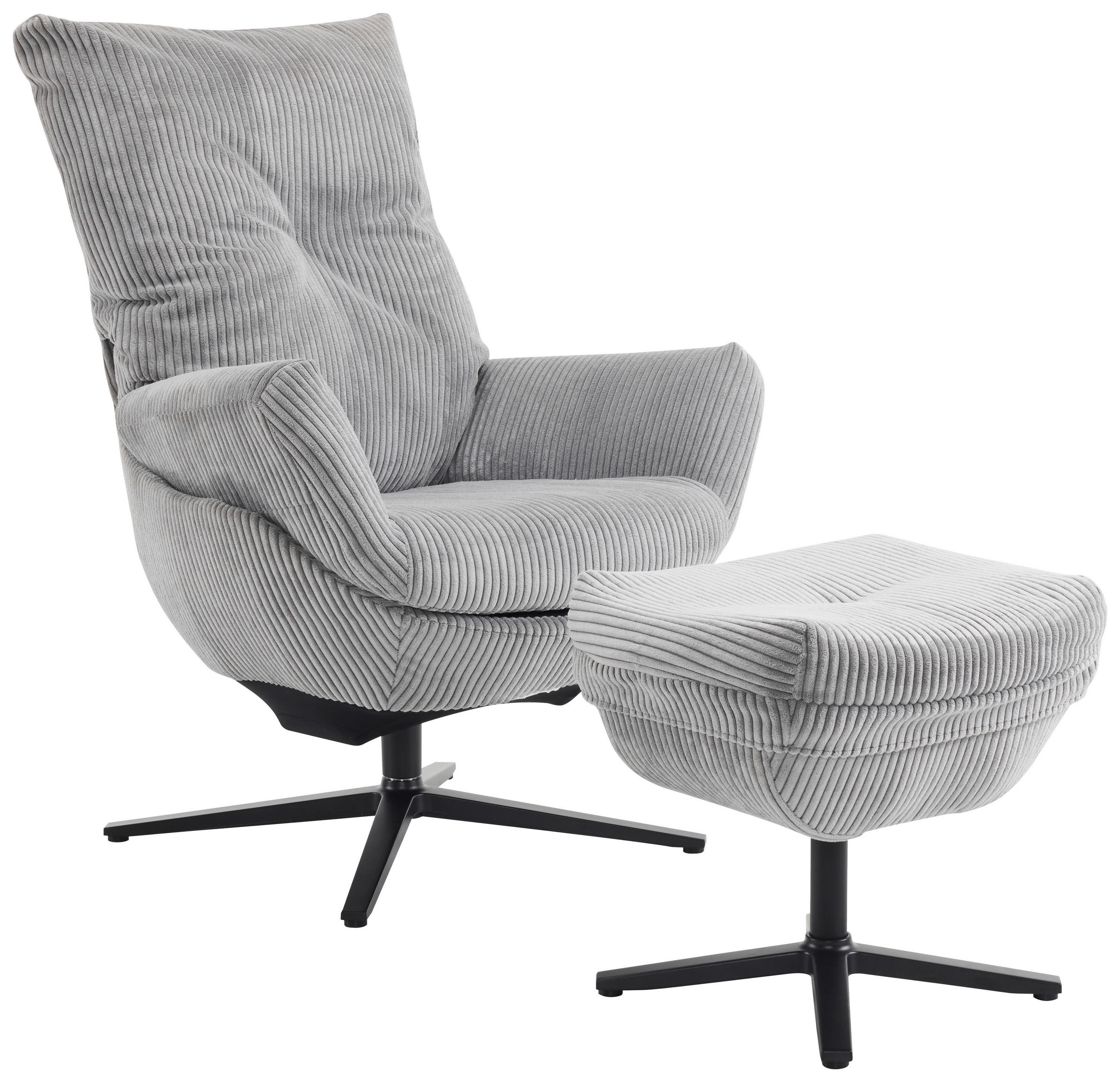 RELAXSESSELSET Cord Relaxfunktion, Hocker    - Schwarz/Grau, Design, Textil/Metall (77/100/78cm) - Carryhome