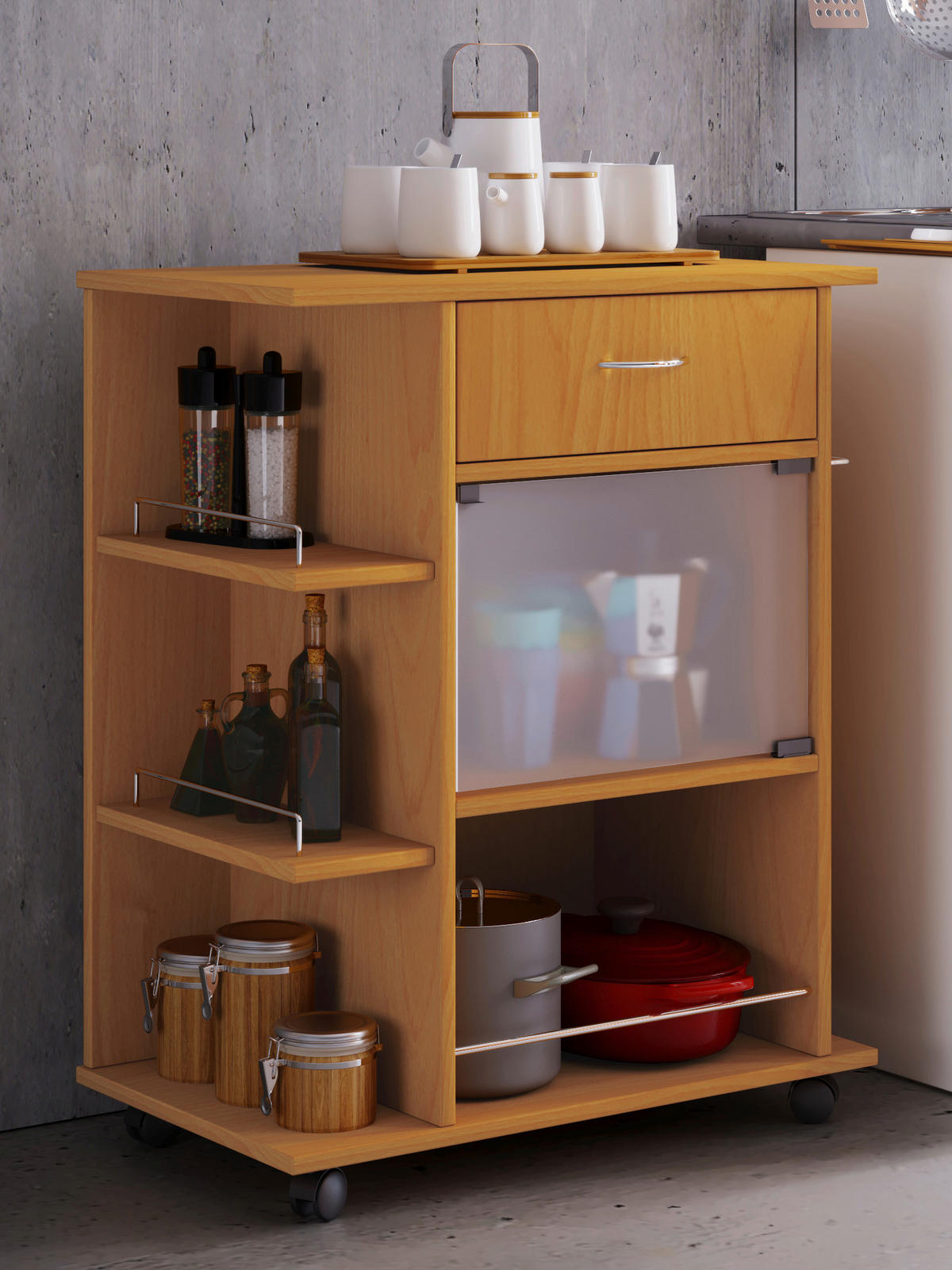ALLZWECKWAGEN in Buchefarben  - Buchefarben, MODERN, Glas/Holzwerkstoff (65/39/80cm) - MID.YOU