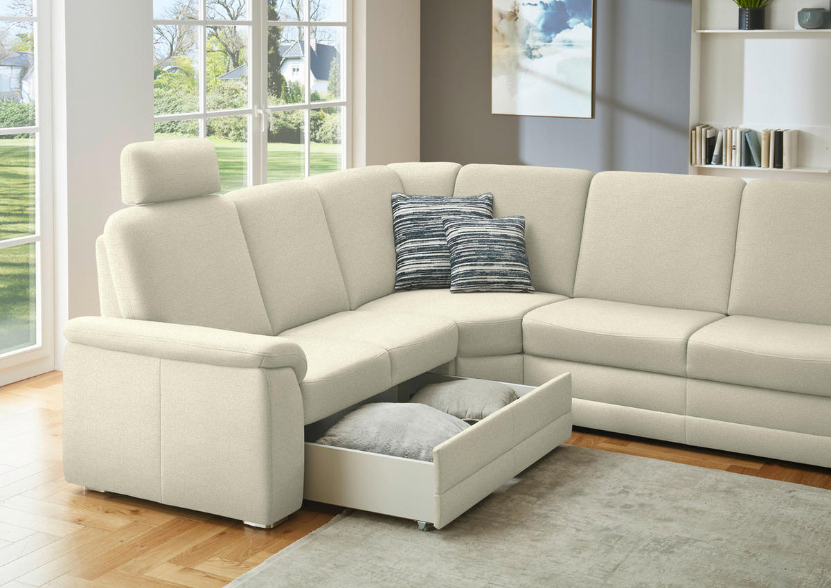 WOHNLANDSCHAFT  in Chenille Beige  - Beige/Alufarben, KONVENTIONELL, Holz/Textil (235/329/160cm) - Beldomo Comfort
