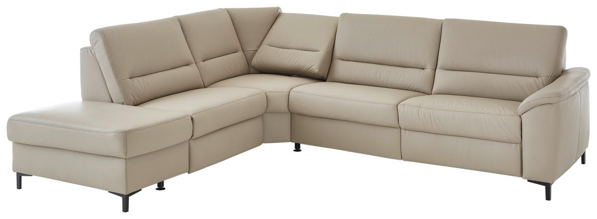 ECKSOFA in Echtleder Perlmutt  249/290 cm  - Perlmutt/Schwarz, KONVENTIONELL, Leder/Metall (249/290cm) - Beldomo Premium
