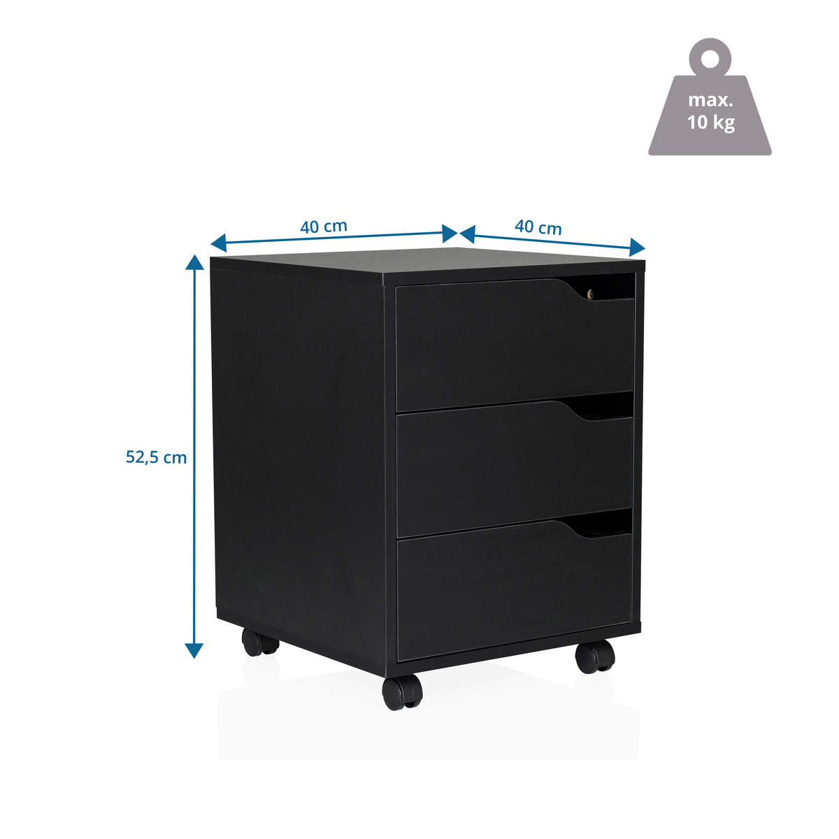 ROLLCONTAINER Schwarz  - Schwarz, MODERN, Holzwerkstoff/Kunststoff (40/52,5/40cm) - MID.YOU