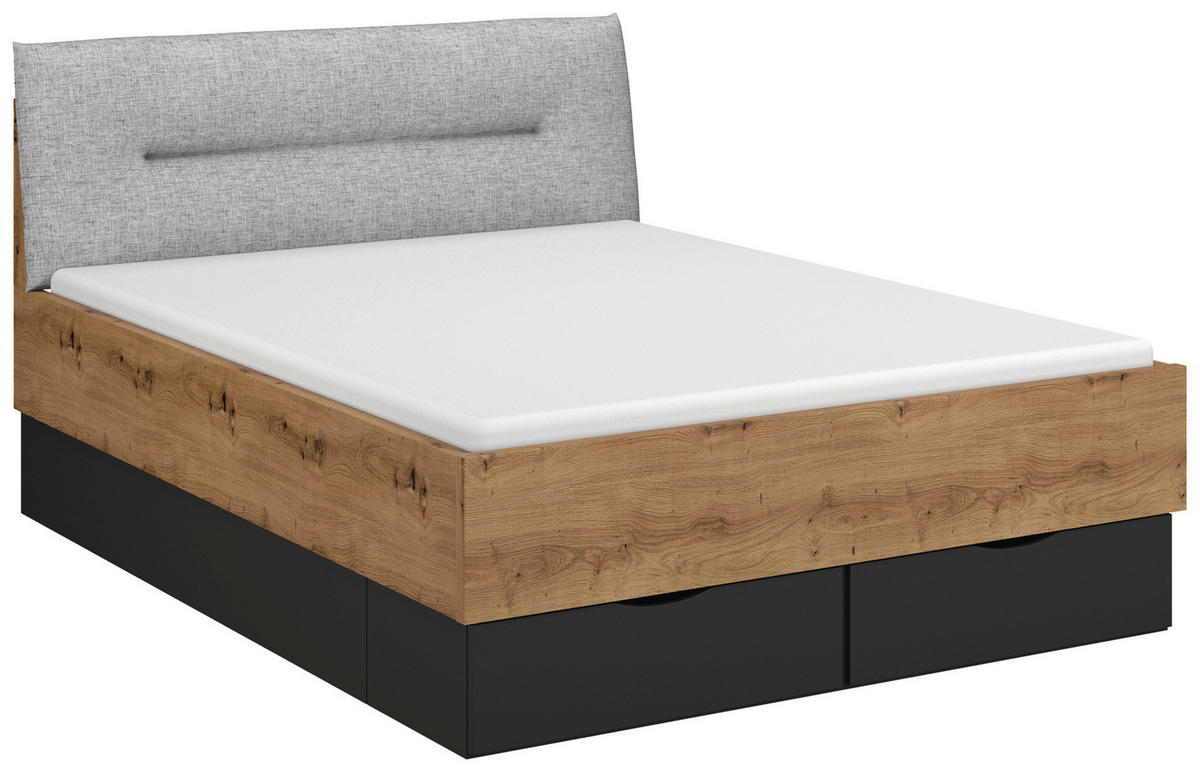 BETT 140/200 cm  in Graphitfarben, Grau, Eiche Artisan  - Graphitfarben/Eiche Artisan, Trend, Textil (140/200cm) - Stylife