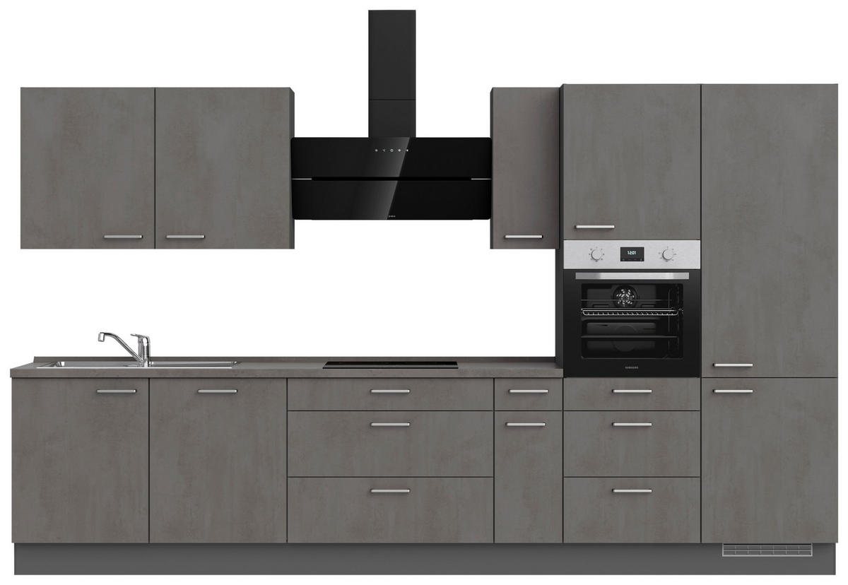 KÜCHENBLOCK 360 cm   in Schieferfarben  - Schieferfarben/Edelstahlfarben, MODERN, Holzwerkstoff/Metall (360cm) - Nobilia