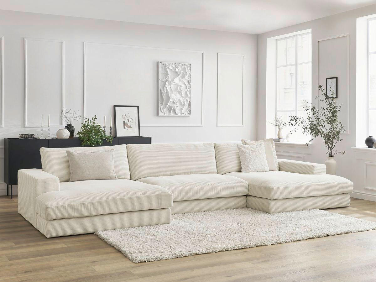 WOHNLANDSCHAFT LEONARD Beige Cord  - Beige/Schwarz, MODERN, Kunststoff/Textil (159/404/159cm)