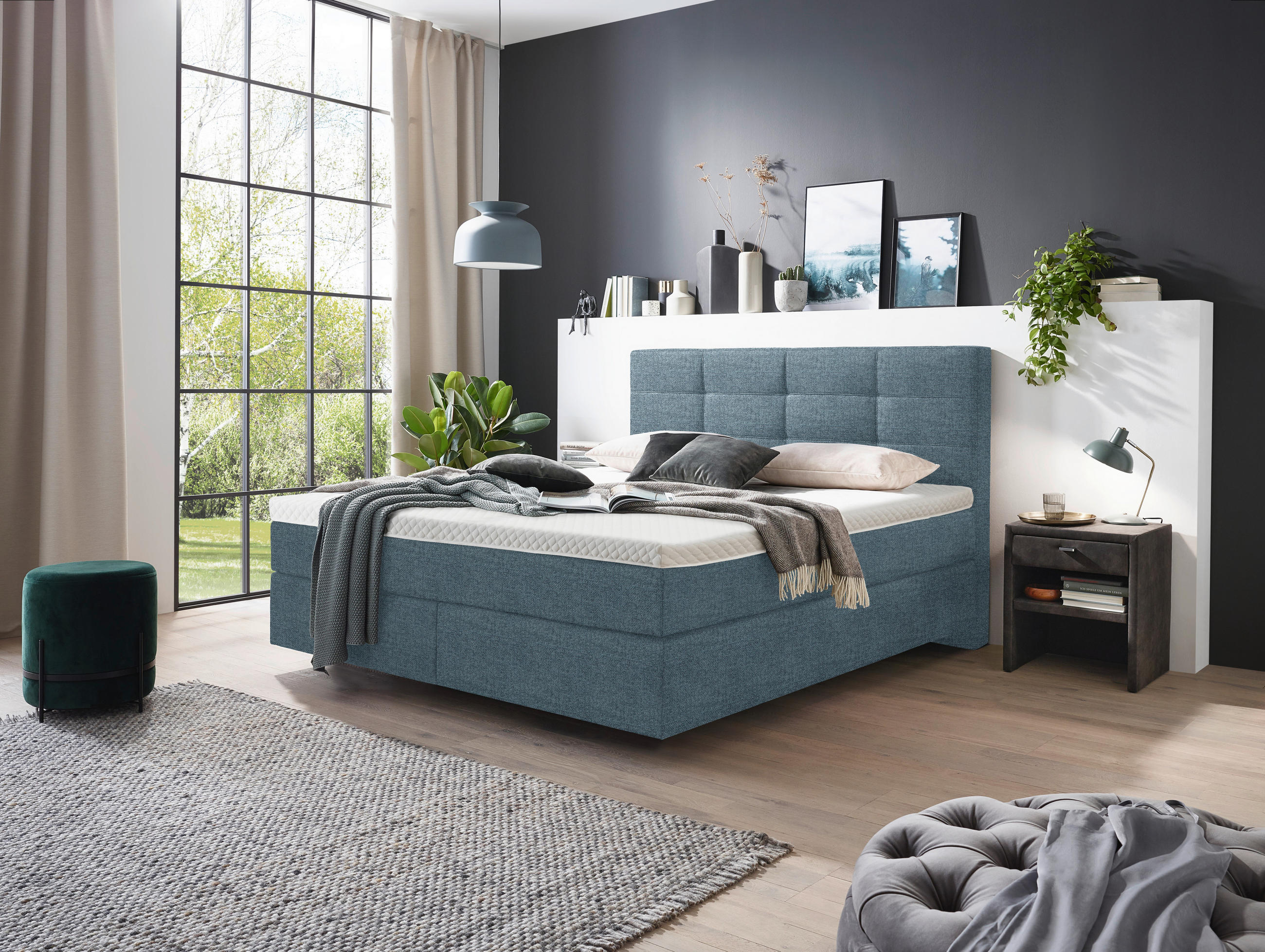BOXSPRINGBETT 200/200 cm  in Blau  - Chromfarben/Blau, KONVENTIONELL, Kunststoff/Textil (200/200cm) - Voleo