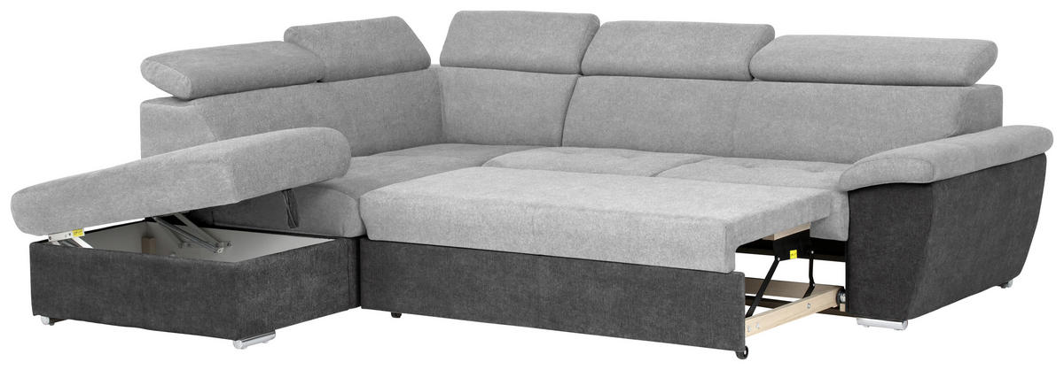 ECKSOFA in Mikrofaser Schwarz, Silberfarben  216/262 cm  - Chromfarben/Silberfarben, Design, Textil/Metall (216/262cm) - Livetastic
