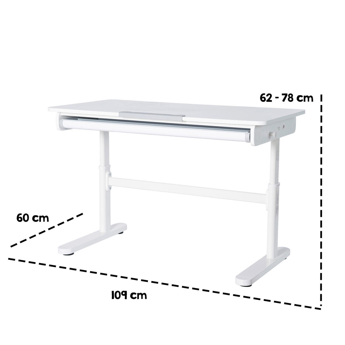 SCHREIBTISCH  Weiß höhenverstellbar  - Weiß, MODERN, Holzwerkstoff/Metall (109,5/62-78/60cm) - Roba