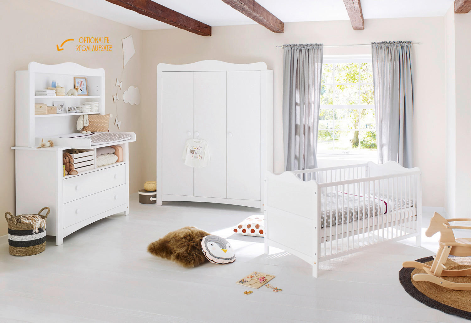 BABYZIMMER FLORENTINA  - Weiß, ROMANTIK / LANDHAUS, Holz/Holzwerkstoff - Pinolino