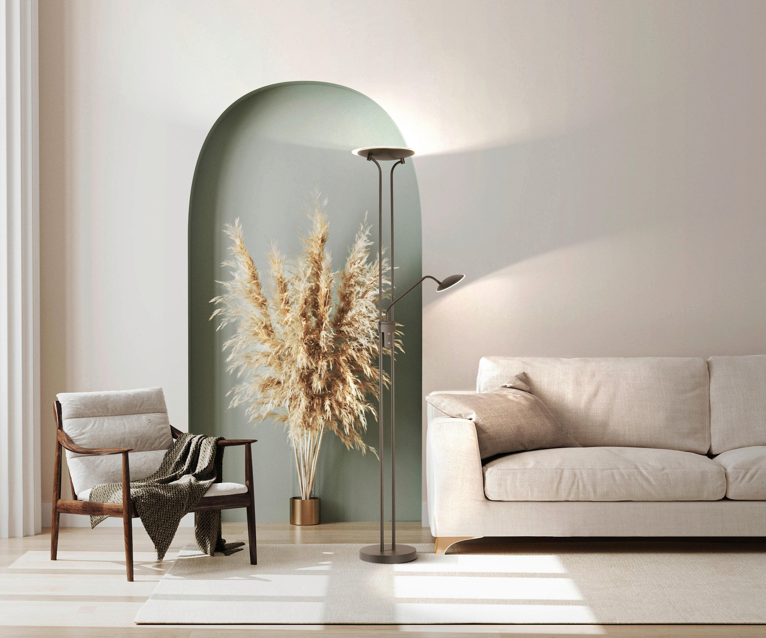 LED-STEHLEUCHTE 35/180 cm    - Schwarz, KONVENTIONELL, Glas/Metall (35/180cm) - Fischer & Honsel