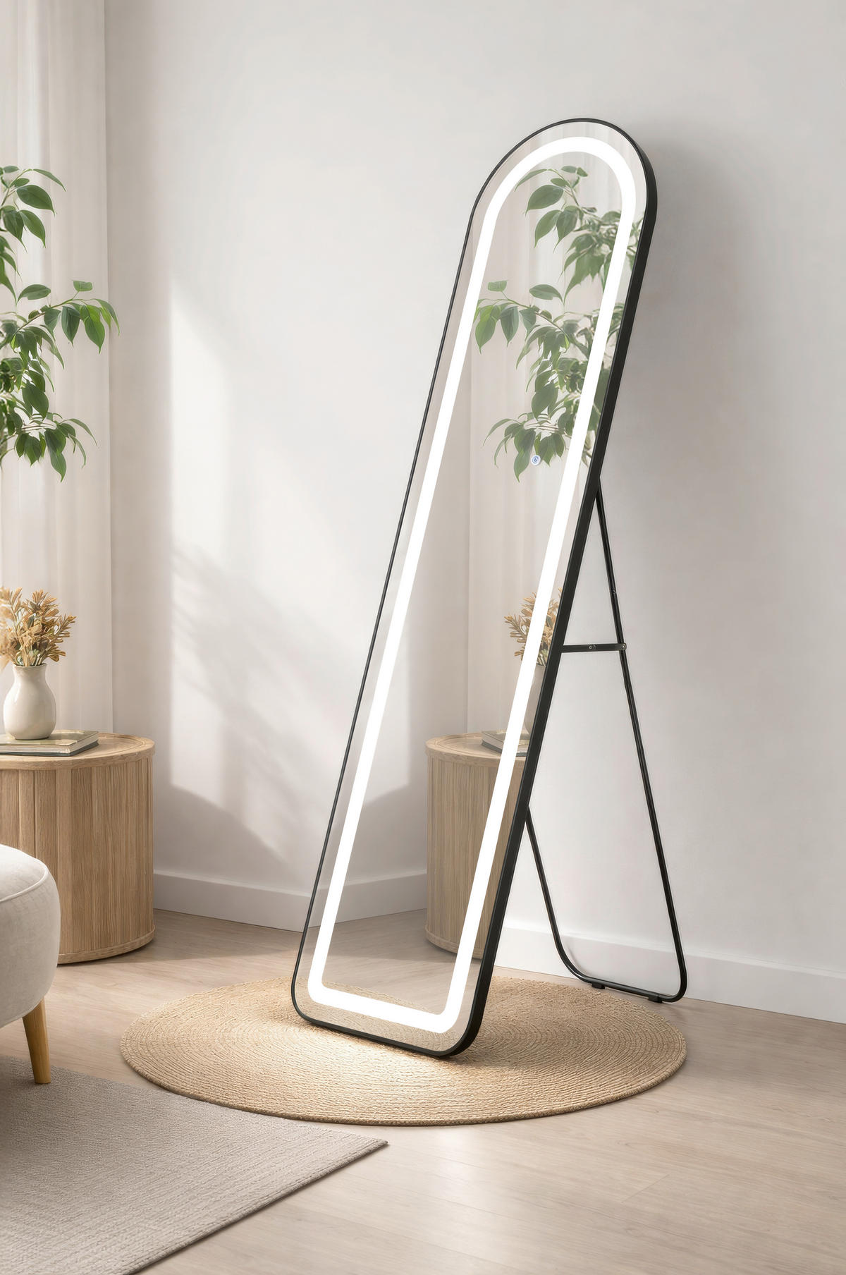 Golvspegel med belysning 40/50/160 cm   - vit/svart, Basics, metall/glas (40/50/160cm) - Best Price