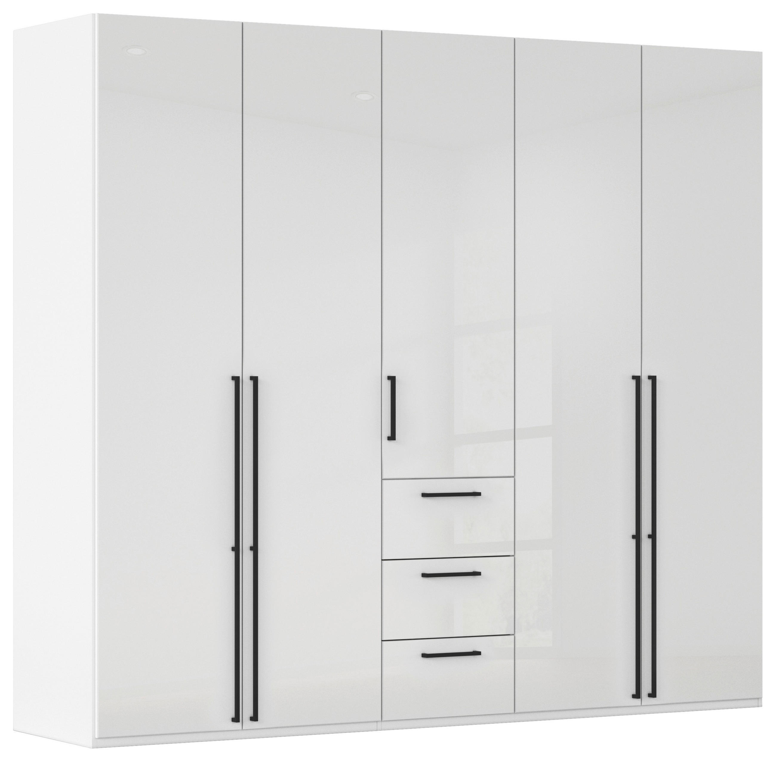 DREHTÜRENSCHRANK 251/223/61 cm,  in Weiß, Weiß Hochglanz, 5-türig  - Weiß Hochglanz/Schwarz, Basics, Holzwerkstoff/Metall (251/223/61cm) - Novel