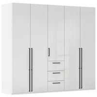 DREHTÜRENSCHRANK 251/223/61 cm,  in Weiß, Weiß Hochglanz, 5-türig  - Weiß Hochglanz/Schwarz, Basics, Holzwerkstoff/Metall (251/223/61cm) - Novel