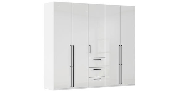 DREHTÜRENSCHRANK 251/235/61 cm,  in Weiß, Weiß Hochglanz, 5-türig  - Weiß Hochglanz/Schwarz, Basics, Holzwerkstoff/Metall (251/235/61cm) - Novel